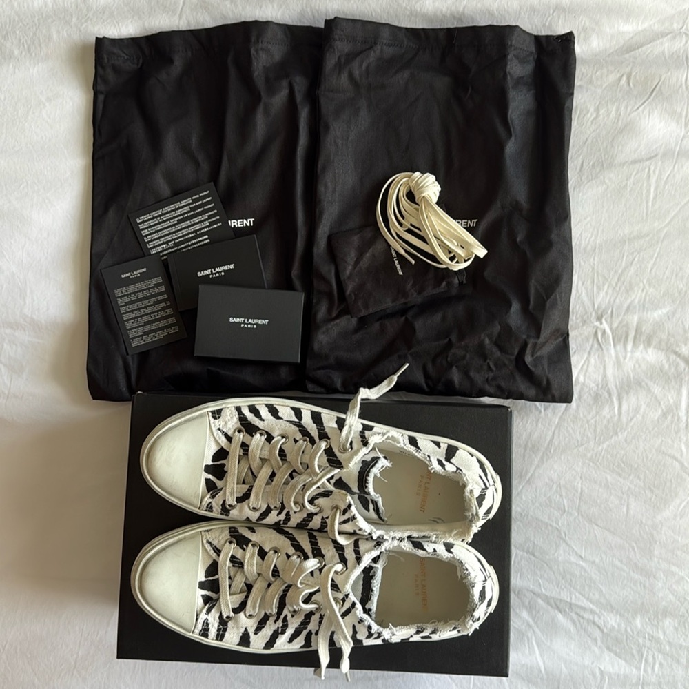 SAINT LAURENT BEDFORD ZEBRA Canvas DISTRESSED LOW-TOP Sneakers EUR-40 US-9.5
